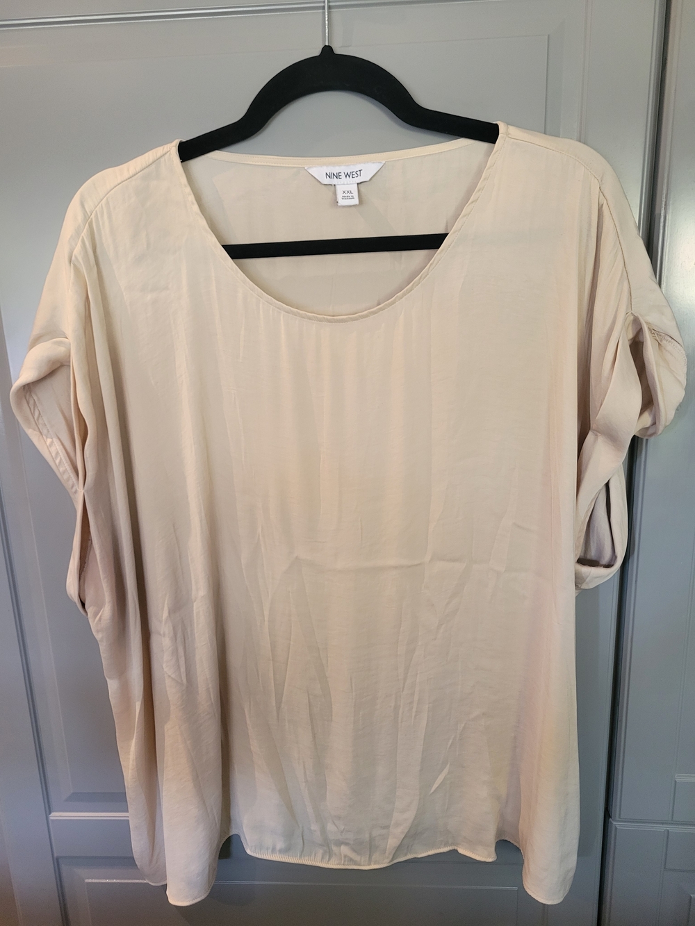 Nine West Relaxed Cream Short Sleeve Blouse